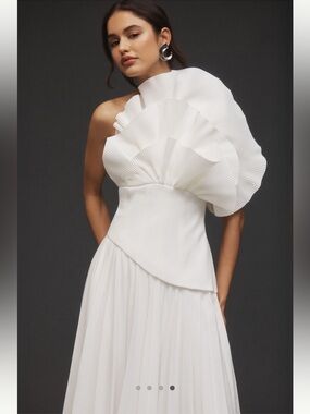 Acler White One-Shoulder Ruffle Gown